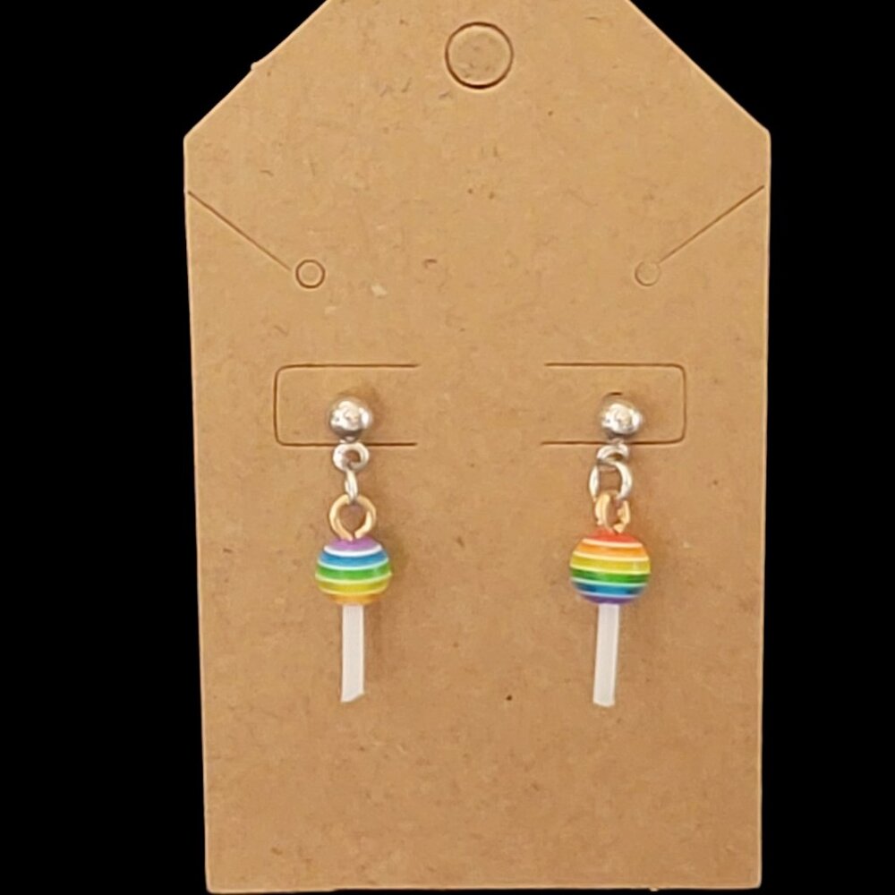 Striped Rainbow Colored Lollipop Earrings